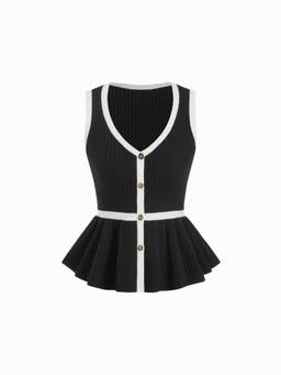 Cider - Knit Women's Sleeveless V-Neck Ruffle Hem Top Black