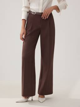 Cider - Metal Detail Women's Mid-Waist Straight-Leg Trousers Brown