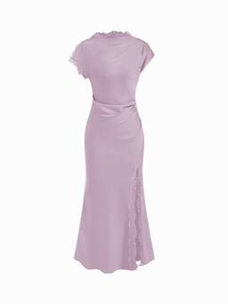 Cider - Satin Lace Trim Women's Split Mermaid Maxi Dress Purple