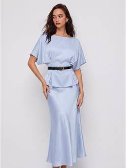 Cider - Satin Women's Batwing Sleeve Mermaid Skirt Set Blue