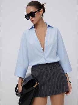 Cider - Cotton Blend Women V-Neck Button-Front Bodysuit Blue