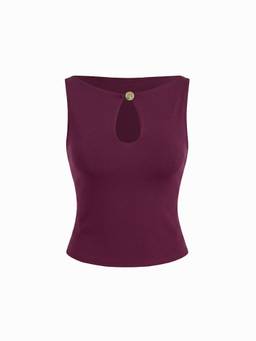 Cider - High Stretch Women’s Boat Neck Cut-Out Slim Crop Tank Top Wine