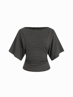 Cider - Modal-Blend Women’s Ruched Cut-Out Boat Neck Crop Top Black