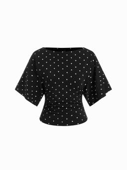 Cider - Modal-Blend Women’s Boat Neck Ruched Crop Top Black