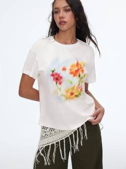 Cider - Floral Graphic Women's Oversized Crew Neck T-Shirt White