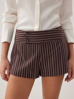 Cider - Stripe Wrap Women's Mid-Waist Striped Wrap Shorts Coffee