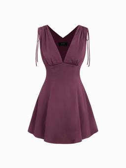Cider - Satin Women's V-Neck Drawstring A-Line Mini Dress Purple