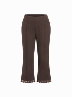 Cider - Cotton Blend Women's Low Rise Lace Trim Flared Capris Brown