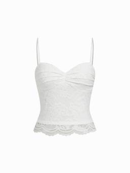 Cider - Lace Women's Ruched V-Neck Crop Top White