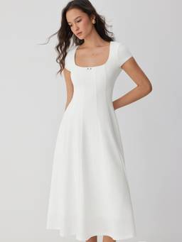 Cider - Rosette Women's Scoop Neck Flared Maxi Dress White