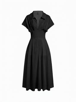 Cider - Draped Women's Pocket Flared Maxi Dress Black