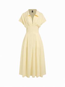 Cider - Draped Pocket Women's Short Sleeve Flared Maxi Dress Yellow