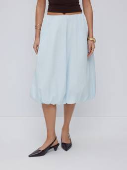Cider - Cotton Blend Women Low Rise Ruched Bubble Hem Midi Skirt Baby Blue