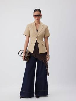 Cider - Linen-Blend Women Regular Fit Short Sleeve Blazer Sand