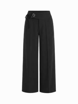 Cider - Side Tie Metal Detail Women Low Waist Straight Leg Trousers Black