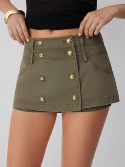 Cider - Cotton-Blend Women Low-Rise Metal Button A-Line Mini Skort Olive