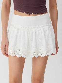 Cider - Broderie Anglaise Women's Low Rise Ruffle Mini Skirt White