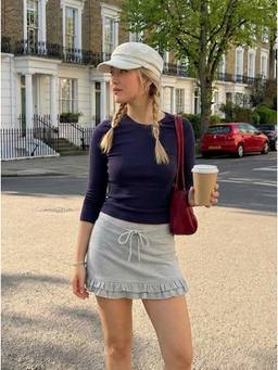 Cider - Cotton Blend Women Low-Rise Ruffled Bodycon Mini Skirt Grey