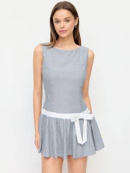 Cider - Striped Women's Bowknot A-Line Mini Dress Blue