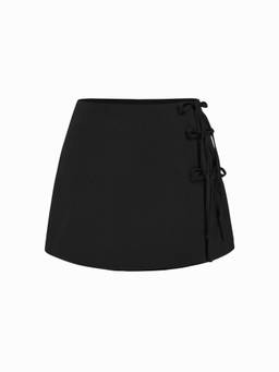 Cider - Side Tie Bowknot Women Low Rise A-Line Mini Skirt Black