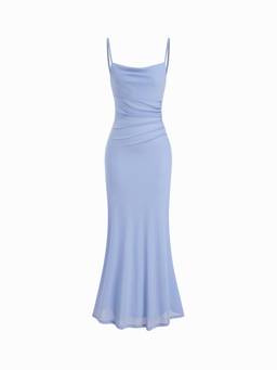 Cider - Mesh Polka Dot Women's Lace Panel Mermaid Maxi Dress Blue