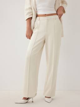 Cider - Women's High-Waist Pleated Straight-Leg Trousers Beige