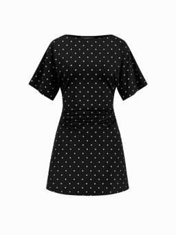 Cider - Women's Boat Neck Ruched A-Line Mini Dress Black