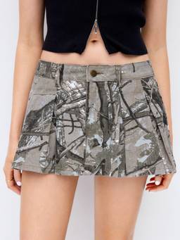 Cider - Denim Women Mid-Rise Printed Mini Skort Olive Green