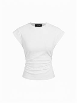 Cider - Women's Sleeveless Ruched Cotton Tee White