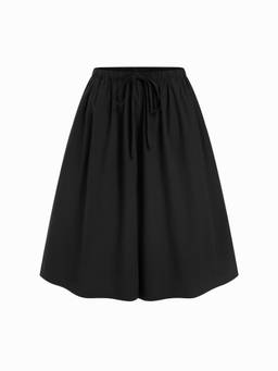 Cider - Cotton Women's Mid-Rise Drawstring Oversized Bermuda Shorts Black