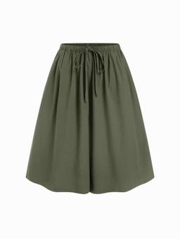 Cider - Women's Mid-Rise Drawstring Oversized Bermuda Shorts Dark Green