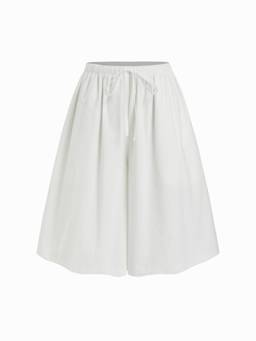 Cider - Women's Mid-Rise Drawstring Oversized Bermuda Shorts White