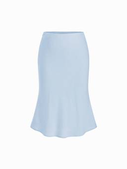Cider - Linen-Blend Women's Mid-Rise Mermaid Midi Skirt Baby Blue