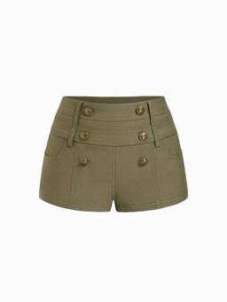 Cider - Low Rise Women's Metal Button Sailor Micro Shorts Olive