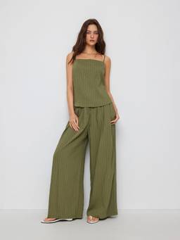Cider - Striped Women's Square Neck Tank & Wide Leg Pant Set Green
