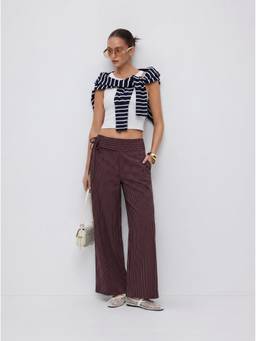 Cider - Striped Women's Low-Waist Tie-Up Straight-Leg Trousers Burgundy