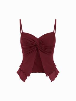 Cider - Double Layered Women’s Twist V-Neck Cami Top Wine