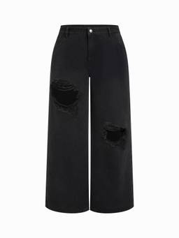 Cider - Low Rise Women's Ripped Wide Leg Jeans Black