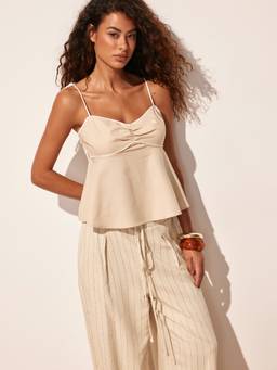 Cider - Sweetheart Women's Drawstring Cami Striped Pant Set Khaki