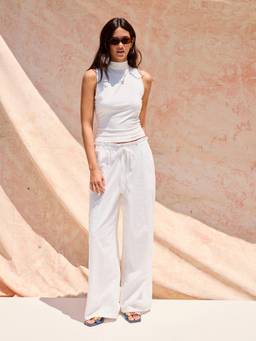 Cider - Cotton Blend Women Mid-Rise Embroidered Straight-Leg Trousers White
