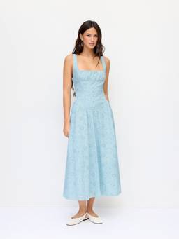 Cider - Broderie Anglaise Women's Square Neck Cut-Out Maxi Dress Blue