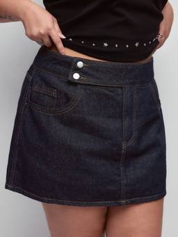 Cider - Washed Denim Women Mid-Rise A-Line Mini Skort Dark denim