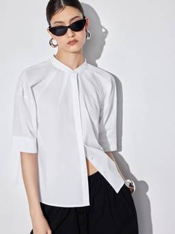Cider - Cotton Blend Women Regular Fit Round Neck Blouse White