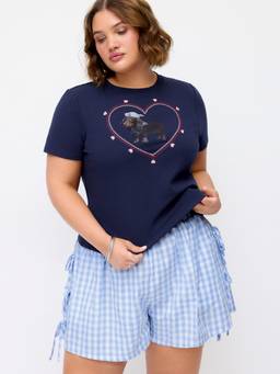 Cider - Cotton-Blend Women's Mid-Rise Gingham Drawstring Shorts Light Blue