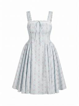 Cider - Cotton Blend Women's Floral Shirred Ruffled Maxi Dress Blue