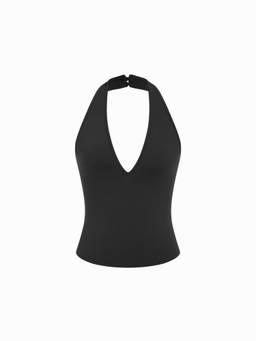 Cider - High Stretch Women Halter Neck Backless Slim Tank Top Black