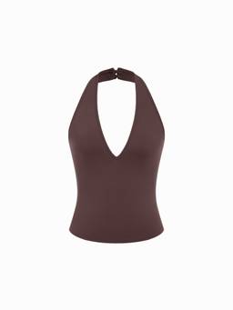 Cider - High Stretch Women’s Halter Neck Backless Slim Tank Top Brown