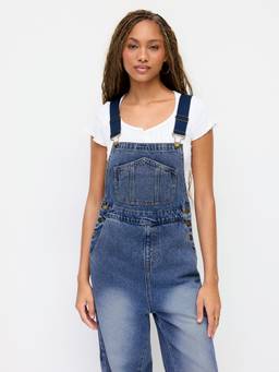 Cider - Washed Women's Low Rise Wide Leg Dungarees Blue