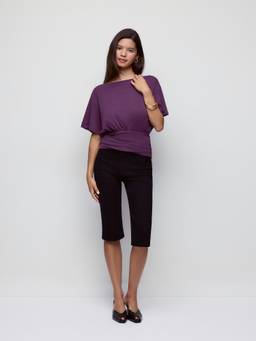Cider - Metal Detail Women Backless Batwing Sleeve Crop Top Purple