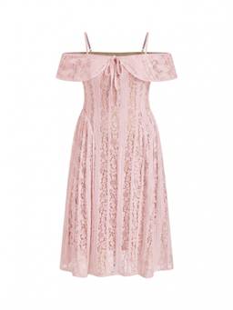 Cider - Lace Off-Shoulder Knotted Flared Maxi Dress Pink